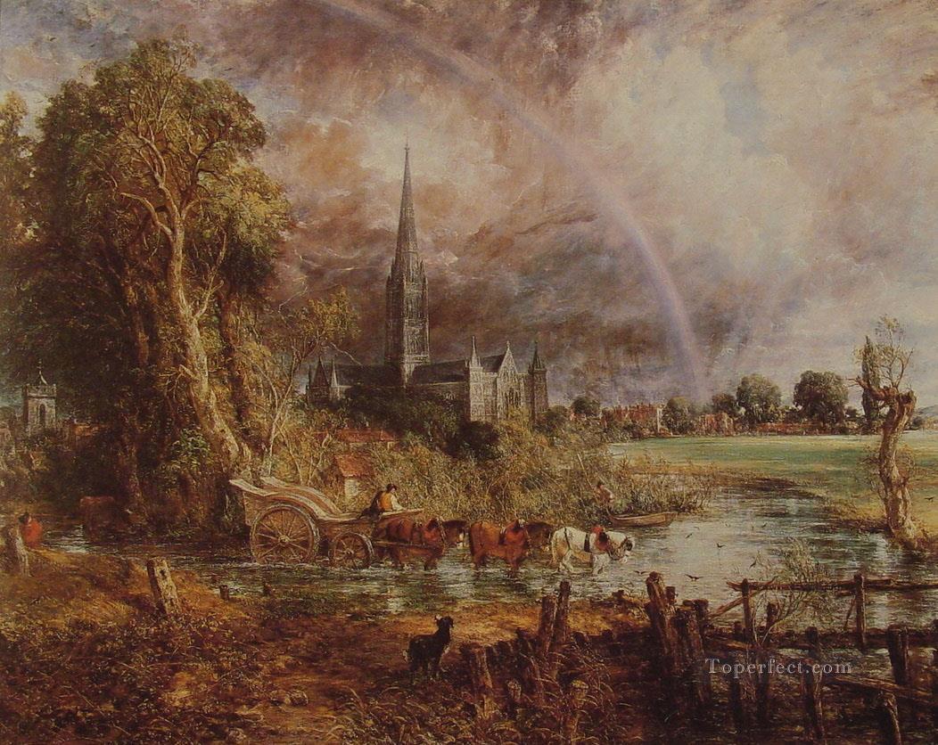 Catedral de Salisbury desde Meadows Paisaje romántico Arroyo de John Constable Pintura al óleo